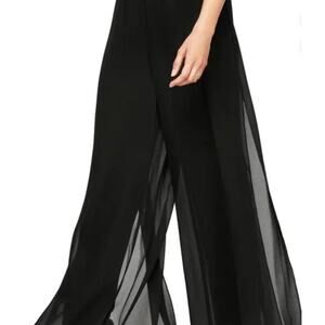 JS Collections Wide Leg Palazzo Pants 16 16W Black Mesh Travel Resort Cruise